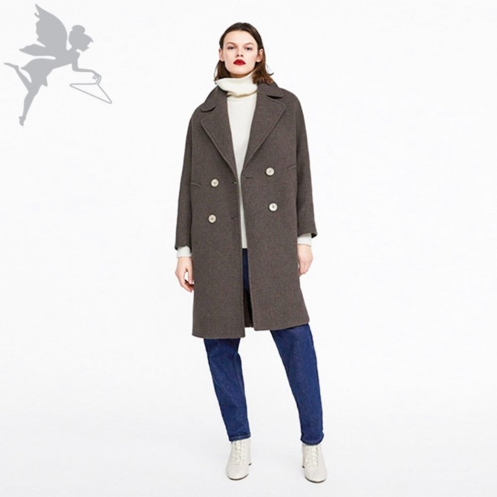 ZARA Long wool double breasted menswear chic coat